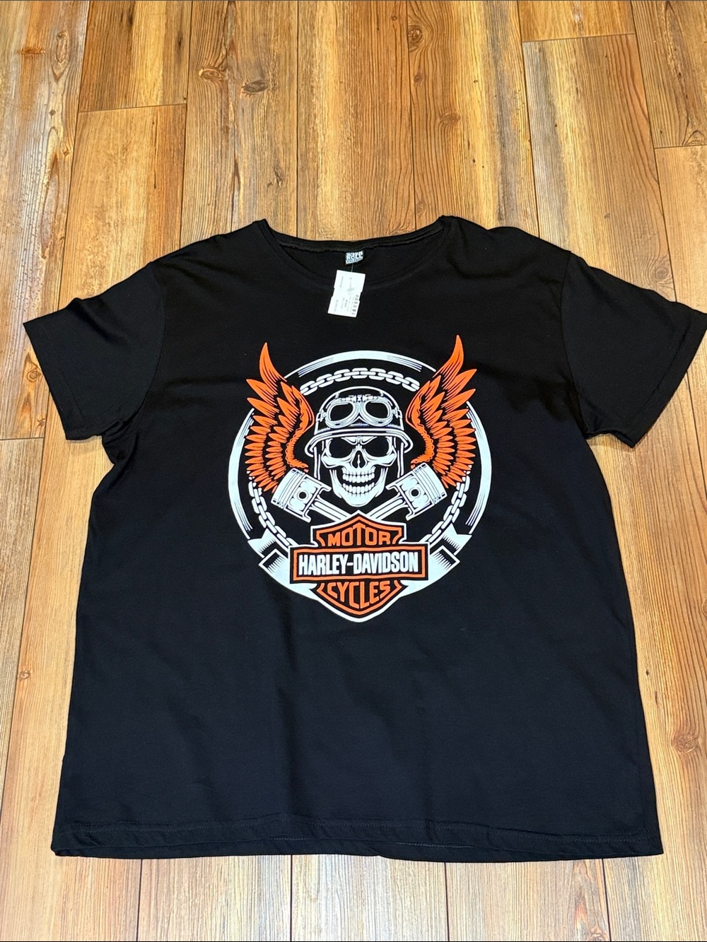 Harley-Davidson Black Tee with Orange & White Skull Wing Graphic Slim fit XXL